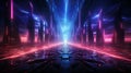 Dark cyberpunk city surreal landscape with neon glow light, virtual reality cyberspace and digital technology concept, futuristic Royalty Free Stock Photo