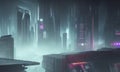 Dark cyberpunk cityscape. Abstract and futuristic background. Generative AI