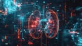 Dark 3d futuristic model of human kidneys, nephrology healthcare concept. Scientific researches and data. Generative AI