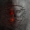 Dark 3d model of a greek man bas-relief facial statue.