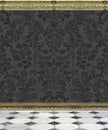 Dark Damask Wall and Marble Floor