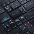 Dark Dashboard Interface with Widgets and Data Visualization Elements Royalty Free Stock Photo
