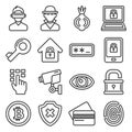 Dark Deep Internet and Security Icons Set. Line Style Vector Royalty Free Stock Photo