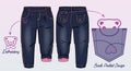 Dark denim pants with funny embroideries