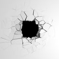 Dark destruction cracked hole in white stone wall Royalty Free Stock Photo