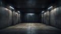 Dark dirty warehouse interior background, scary concrete garage with low light. Abstract empty grungy room with gray walls.