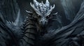 Dark dragon in stone background. Fantasy dragon stands on the top of the mountain. Generative AI Royalty Free Stock Photo