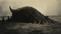 Dark And Dramatic Chiaroscuro Portrait Of A Strange Animal On A Beach