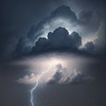 Dark, dramatic clouds fill the sky, illuminated by a bold lightning strike slicing through the center Royalty Free Stock Photo