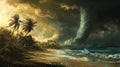 Dark Dramatic Coastal Tornado at Sunset Royalty Free Stock Photo