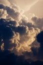 Dark and dramatic cumulus clouds forming into thunderstorm Royalty Free Stock Photo