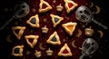 Colorful Hamantaschen cookies and Purim groggers Royalty Free Stock Photo