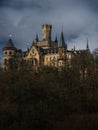 Dark dramatic landscape with Marienburg castle