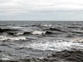 Dark dramatic seascape with breaking waves in stormy weather Royalty Free Stock Photo