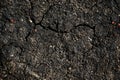 Dark dried and cracked earth background texture, Close-up of  black dry fissure ground, fracture surface Royalty Free Stock Photo