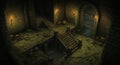 Dark Dungeon Room With Stone Stairs and Gate Royalty Free Stock Photo