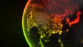 Dark earth globe with glowing details of city and human population density areas. 3d illustration Royalty Free Stock Photo