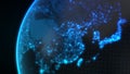 Dark earth globe with glowing details of city and human population density areas. 3d illustration Royalty Free Stock Photo