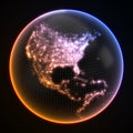 Dark earth globe with glowing details of city and human population density areas. 3d illustration Royalty Free Stock Photo