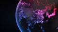 Dark earth globe with glowing details of city and human population density areas. 3d illustration Royalty Free Stock Photo