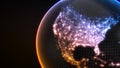 Dark earth globe with glowing details of city and human population density areas. 3d illustration Royalty Free Stock Photo