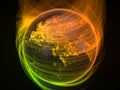 Dark earth globe with glowing details and light rays. 3d illustration Royalty Free Stock Photo