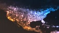 Dark earth map with glowing details of city and human population density areas. wiew of america. 3d illustration Royalty Free Stock Photo