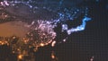 Dark earth map with glowing details of city and human population density areas. wiew of asia. 3d illustration