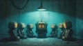 Underwater Robots Huddle In Creepy Concrete Room