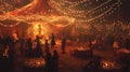 A Dark and Eerie Gathering Underneath String Lights in a Circus Tent Royalty Free Stock Photo