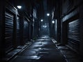 Dark and eerie urban city alley at night Royalty Free Stock Photo