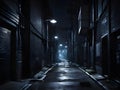 Dark and eerie urban city alley at night Royalty Free Stock Photo