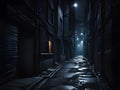 Dark and eerie urban city alley at night Royalty Free Stock Photo