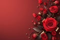 Dark elegance Red roses and hearts on a dark brown background