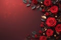 Dark elegance Red roses and hearts on a dark brown background