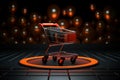 Dark elegance Shopping cart on podium with Black Friday concept