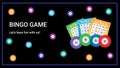 Dark elegant bingo banner with tickets and balls on the black background