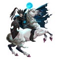 Dark Elf with armor riding horse Royalty Free Stock Photo