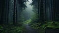 Dark Emerald: A Captivating Uhd Image Of A Foggy Forest Path