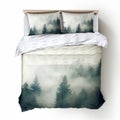 Dark Emerald And Light Beige Duvet Cover With Snowy Trees