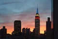 Dark Empire State Building, sunset sky