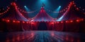 Dark, empty circus tent at night; interior illuminated by spotlights , empty, design Royalty Free Stock Photo
