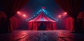 Dark, empty circus tent at night; interior illuminated by spotlights , pole, fabric, structure Royalty Free Stock Photo