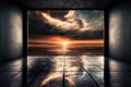 Dark empty concrete floor and a background of expansive sunset clouds Royalty Free Stock Photo