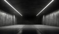 Dark, empty corridor with bright, illuminated futuristic architecture generated by AI