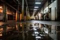 dark, empty, industrial-looking storage area warehouse Generative Ai Royalty Free Stock Photo