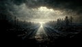 Dark empty road with dramatic light and clouds. Postapocalypse concept art wallpaper Royalty Free Stock Photo