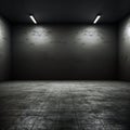 dark and empty room with concrete walls and floor, illuminated by vertical lights, Empty space