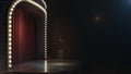 Dark empty stage with microphone. 3d render