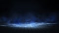 Dark empty stage, street, night smog and smoke, neon light. Dark background of the night city, ray of light in the dark. Royalty Free Stock Photo